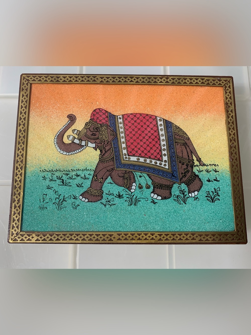 Elephant Jewelry Box, Handcrafted Wood with Brass Inlay Red Velvet Interior